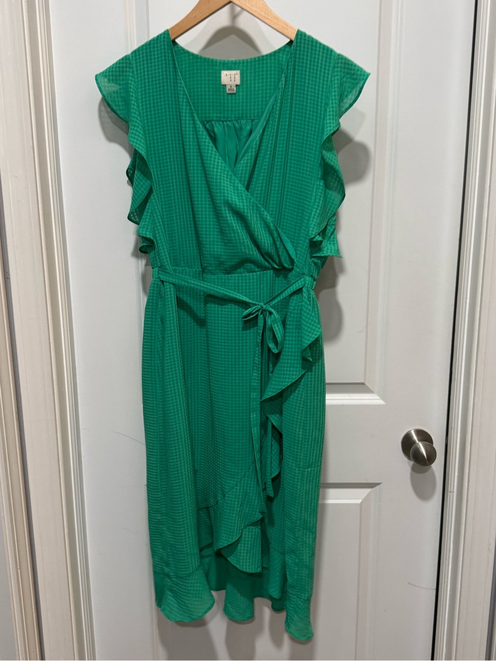 A New Day Green Gingham Check Ruffle Dress Small